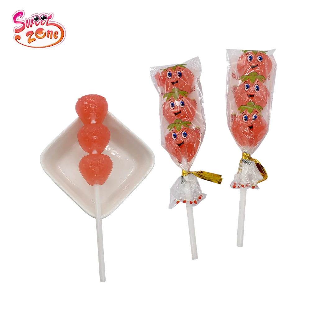 Factory price Fruit flavor Strawberry shape Stick Sweet Lollipop