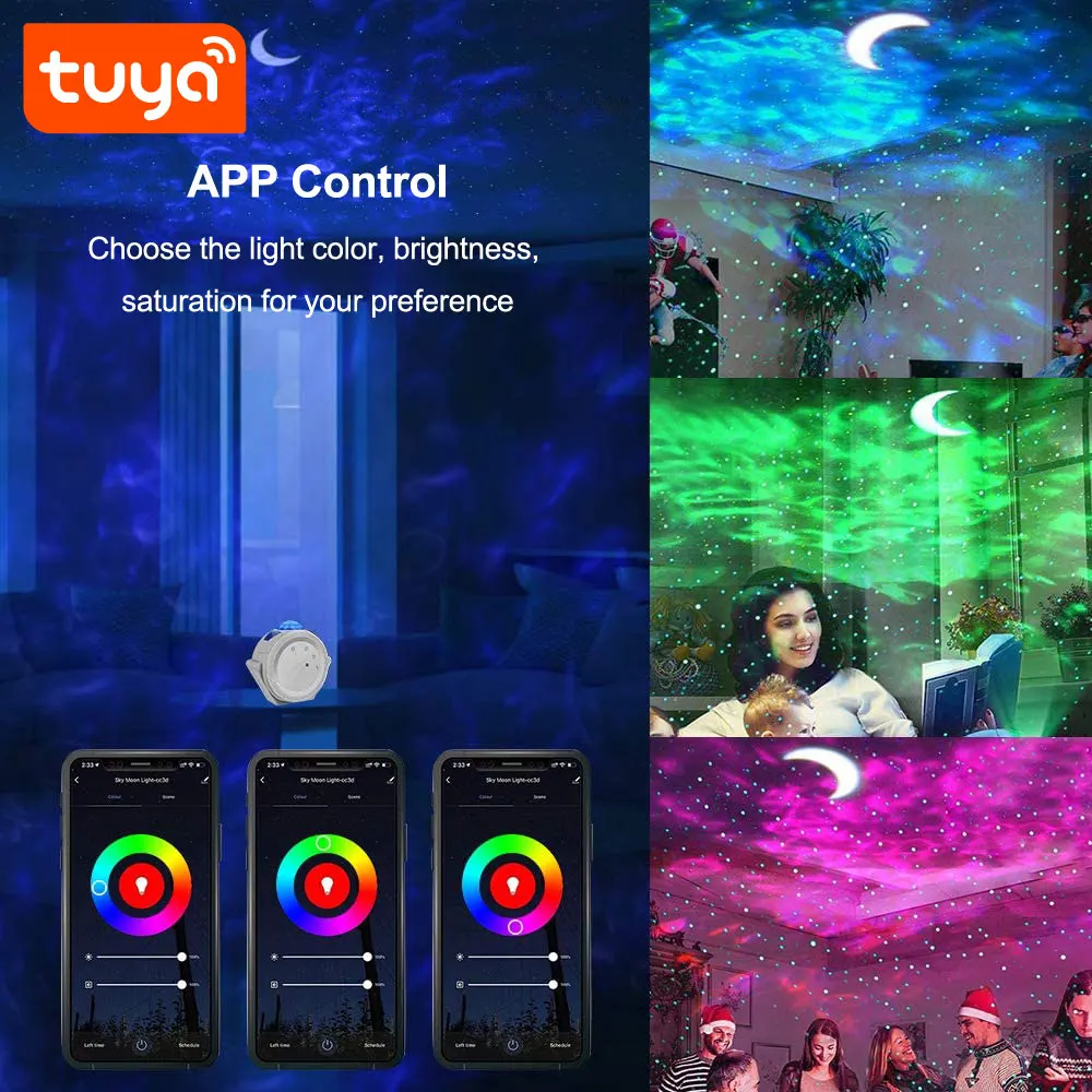 High Quality 3-in-1 Sky+Moon+Star Music Wifi Light Star Projector Work with Alexa/Google Assistance PST-SC511