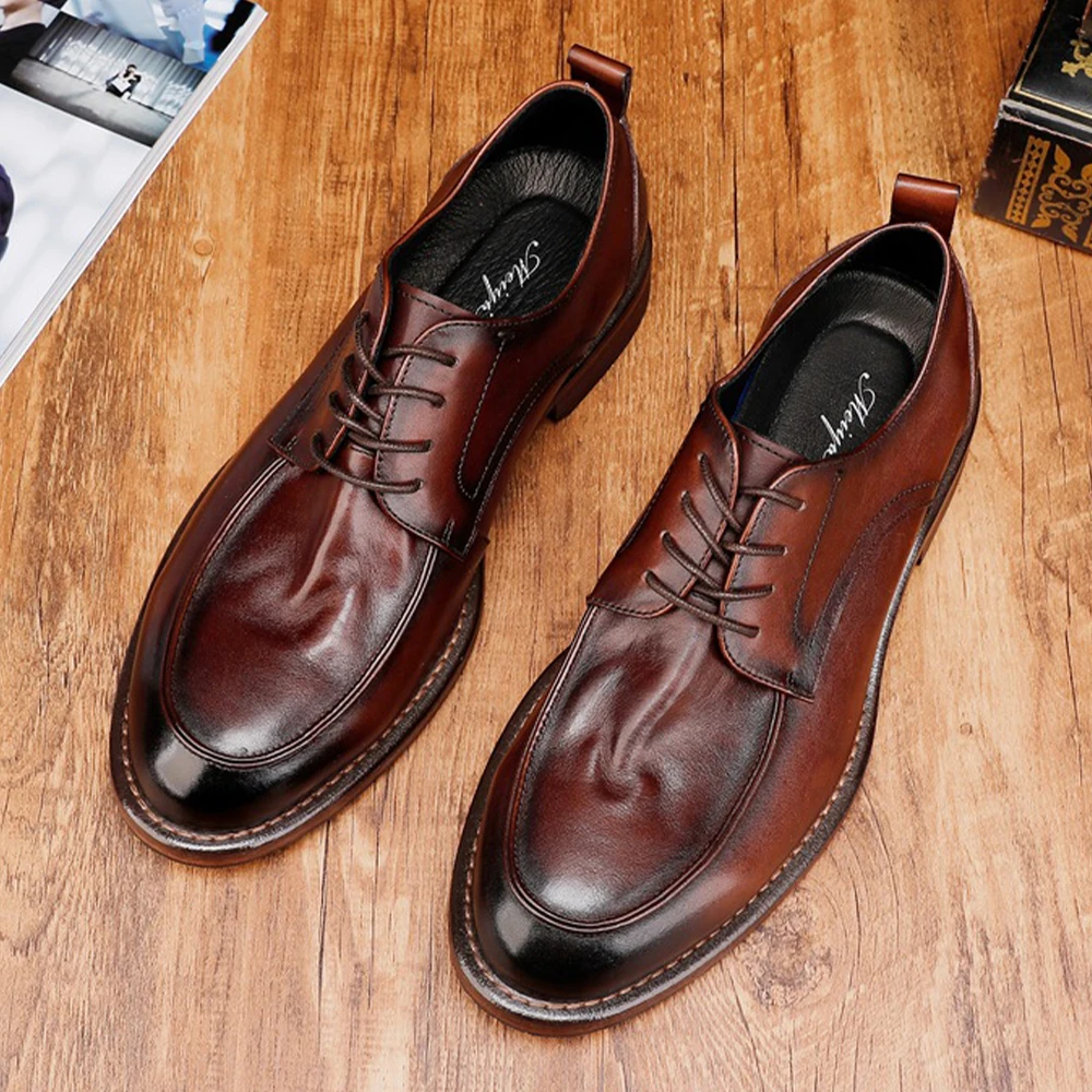 Genuine Leather Washing Top Layer Cowhide Derby Shoes Round Toe Casual Leather Shoes Hot Sale Classic Style
