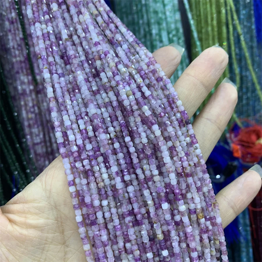 Hui Rui wholesale Natural Semi-precious Stone 2*2mm Square faced bead zircon Amazonite pink opal Cube Beads For Jewelry Making