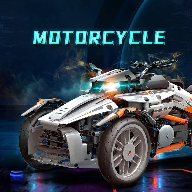 DIY Assembly Technic Vehicles Three Wheel Motorcycle Model Toys 1228pcs Sports Car Building Blocks Bricks Car Gift for Kids