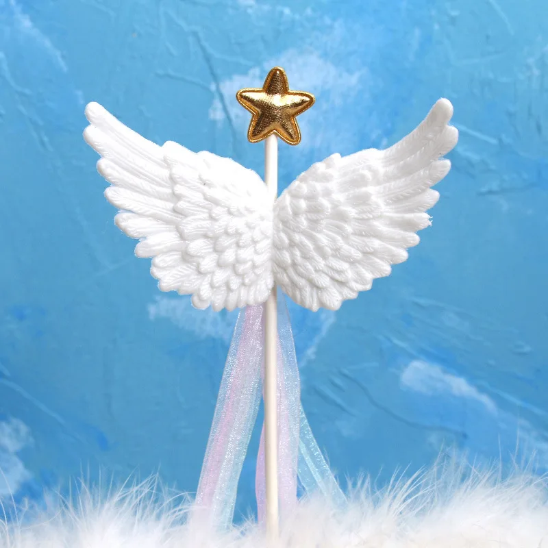 Angel Wings Cake Topper DIY Cupcake Top Flags Cake Insertion Decorations For Valentines Day Wedding Birthday Baking Accessoires