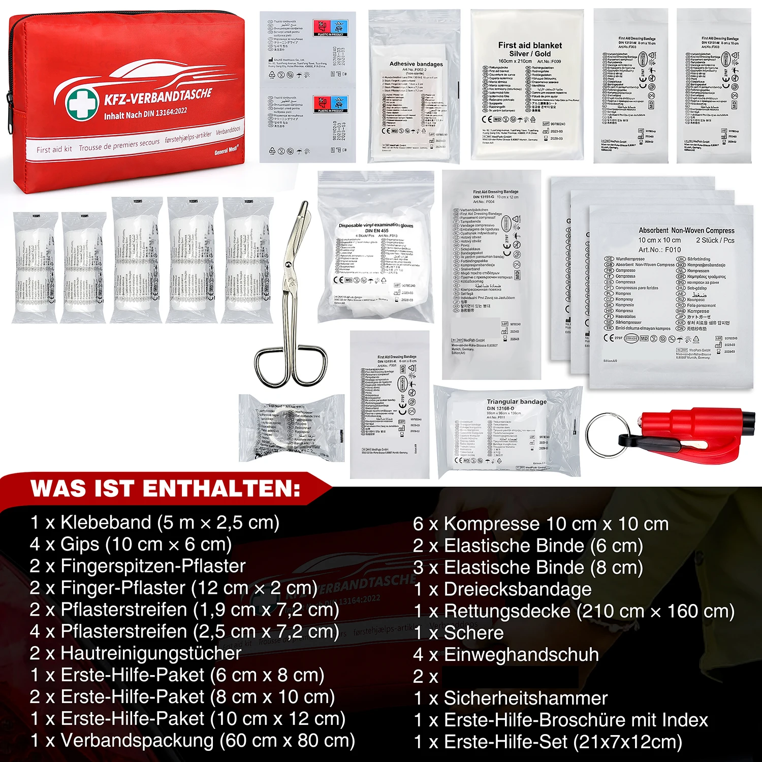 DIN13164  Car Emergency Rescue Kit Wholesale Roadside Emergency Tool Kit Roadside Assistance Emergency Car Kit