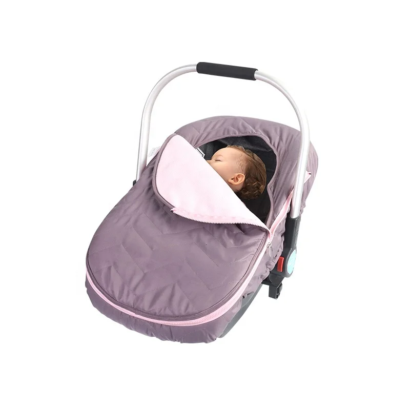 New Arrival Grey Polyester Peach Fleece Silk Infant Carrier Seat Cover With Zipper