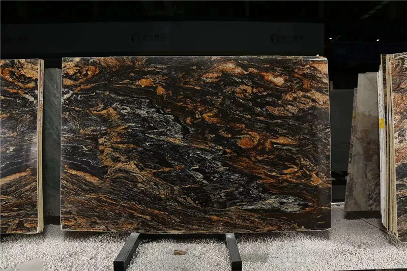 exotic cosmic black granite slabs with golden veins