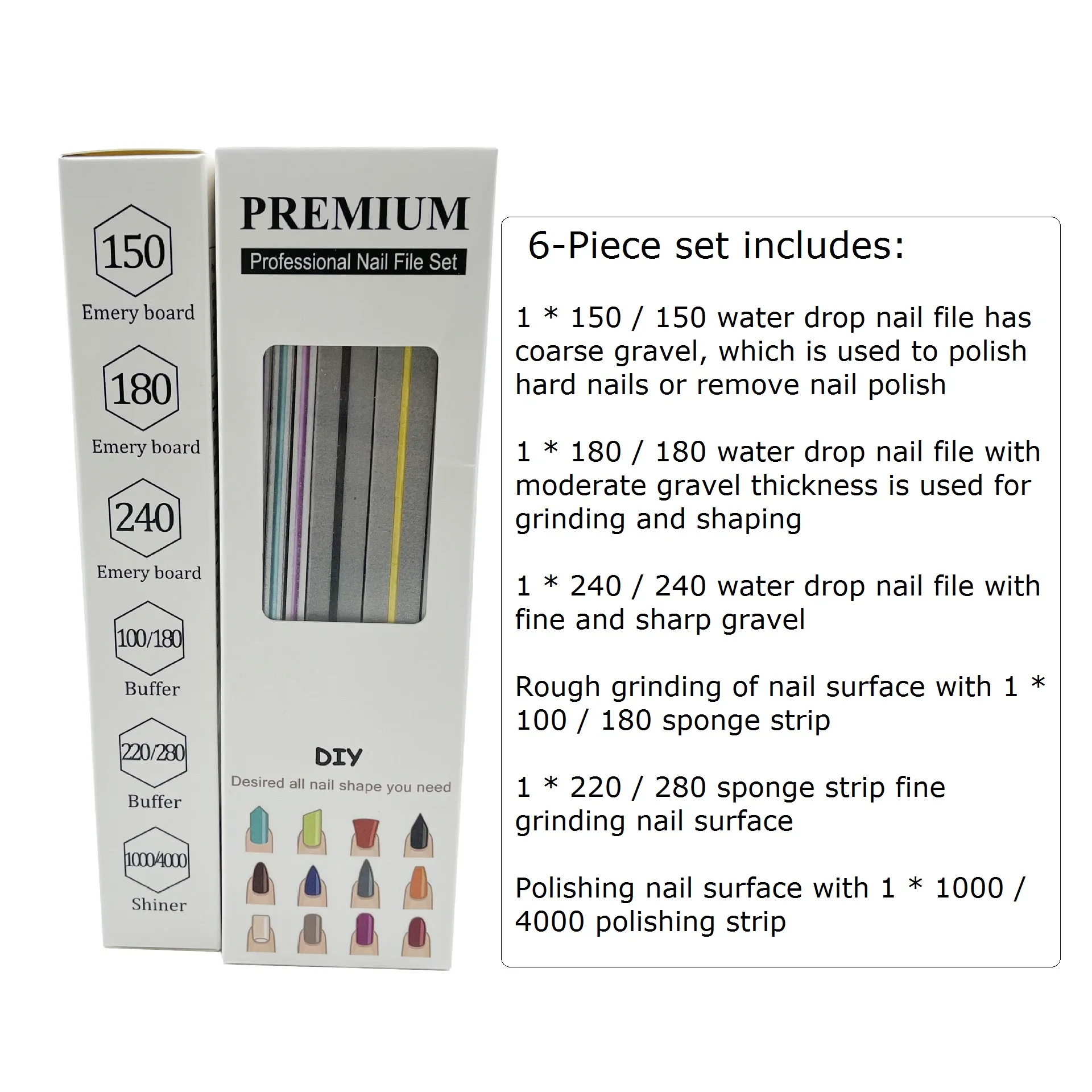 Professional Gel Nail File Set Manicure Polisher Washable Double Sided 180/240 Buffers Nail File