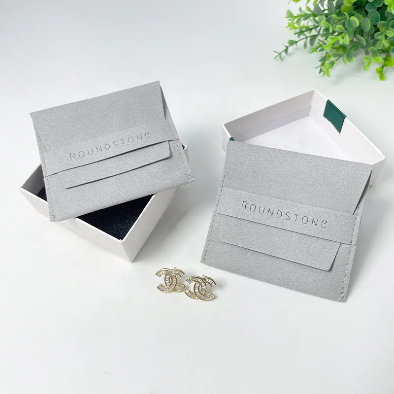 Custom Logo Printed Personalized Luxury Jewelry Packaging Bags Envelope Microfiber Jewelry Pouch