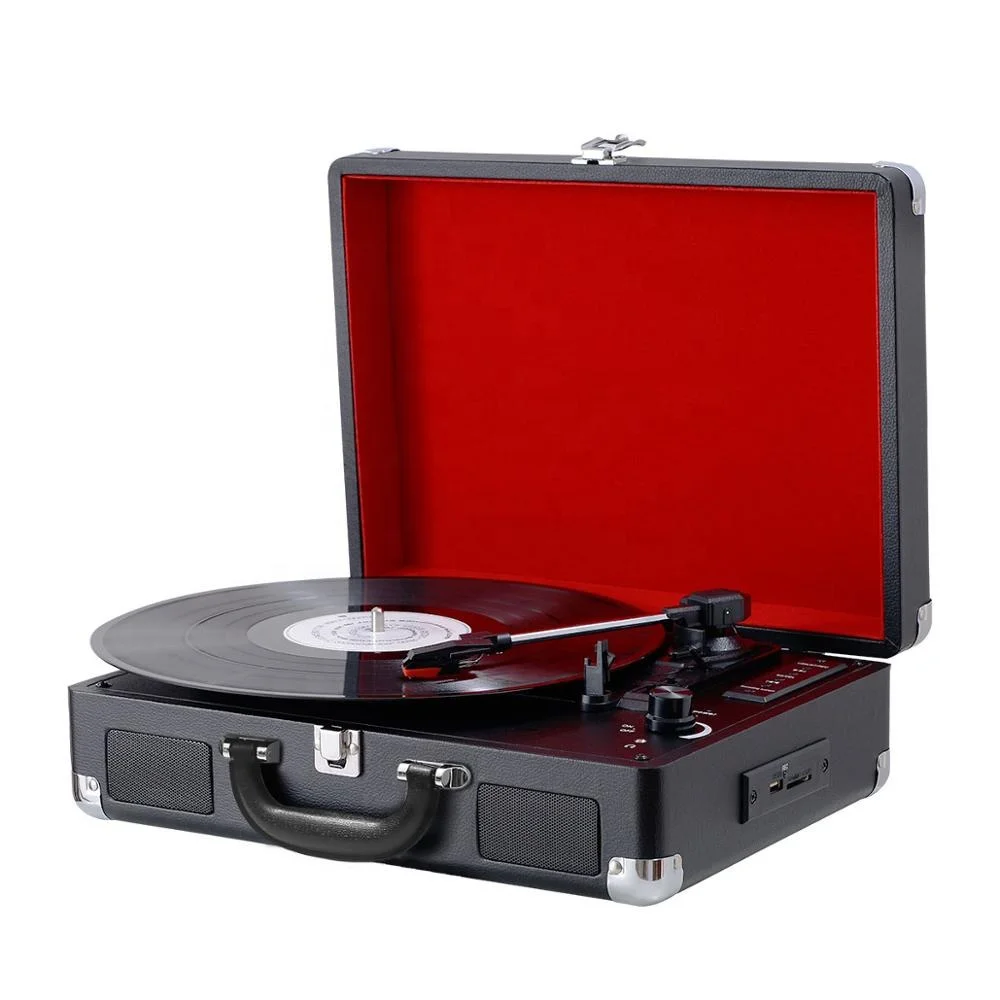 Manufacture wholesale portable turntable gramophone black luggage wireless record player