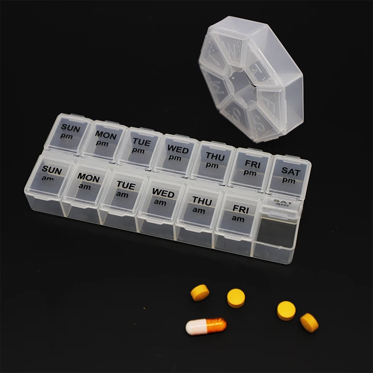 custom Germany Spanish Russia language plastic medicine pill tablet dispenser box capsule storage organizer container case