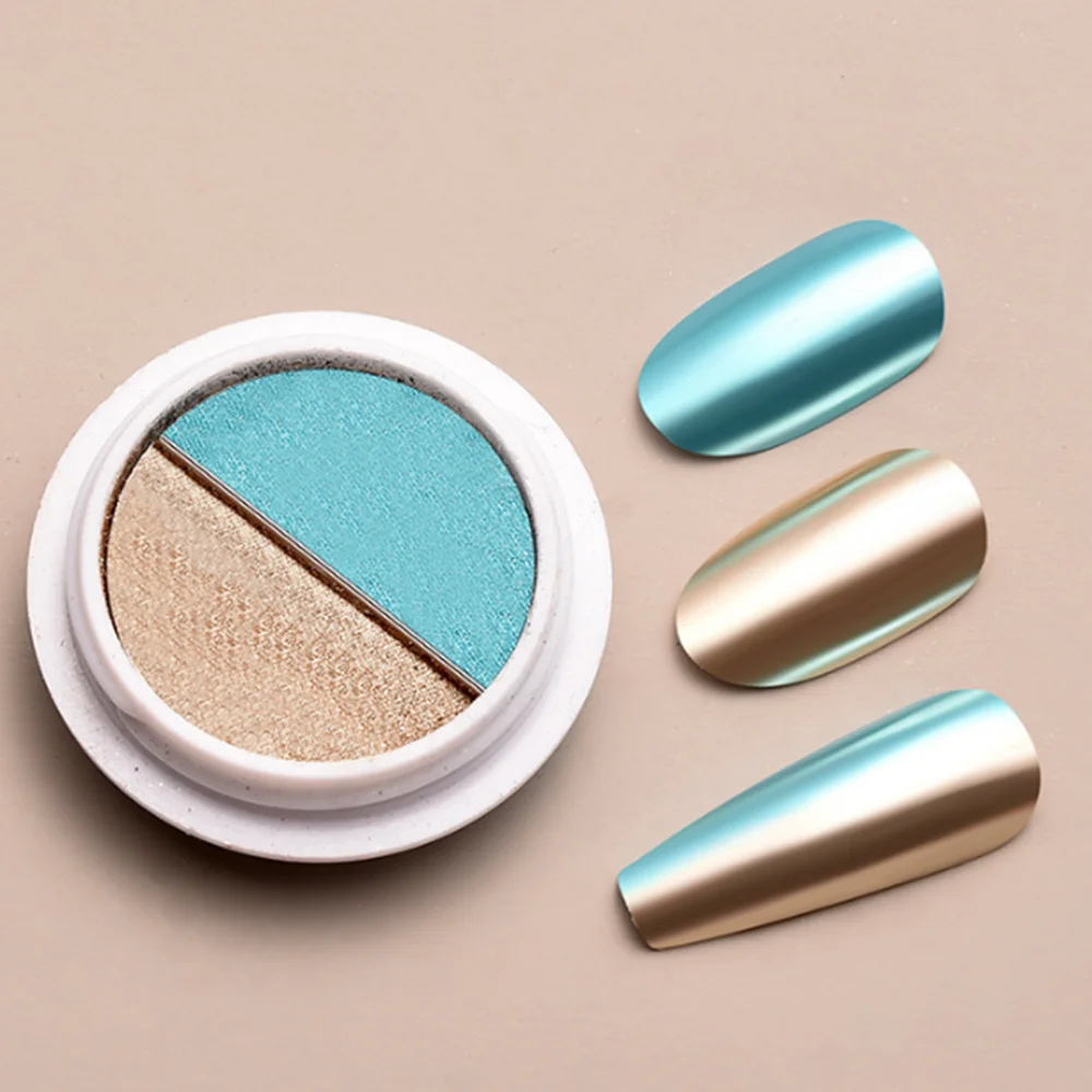 BIN Nail Suppliers 2 in 1 Nail Art Chrome Mirror Powder Chrome Nail Powder Metallic Mirror Effect Chameleon Pigment Mix