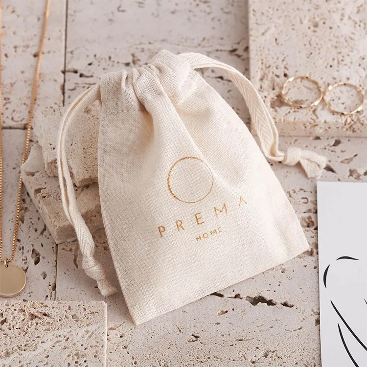 Promotional organic cotton dust drawstring bags custom jewelry packaging pouch