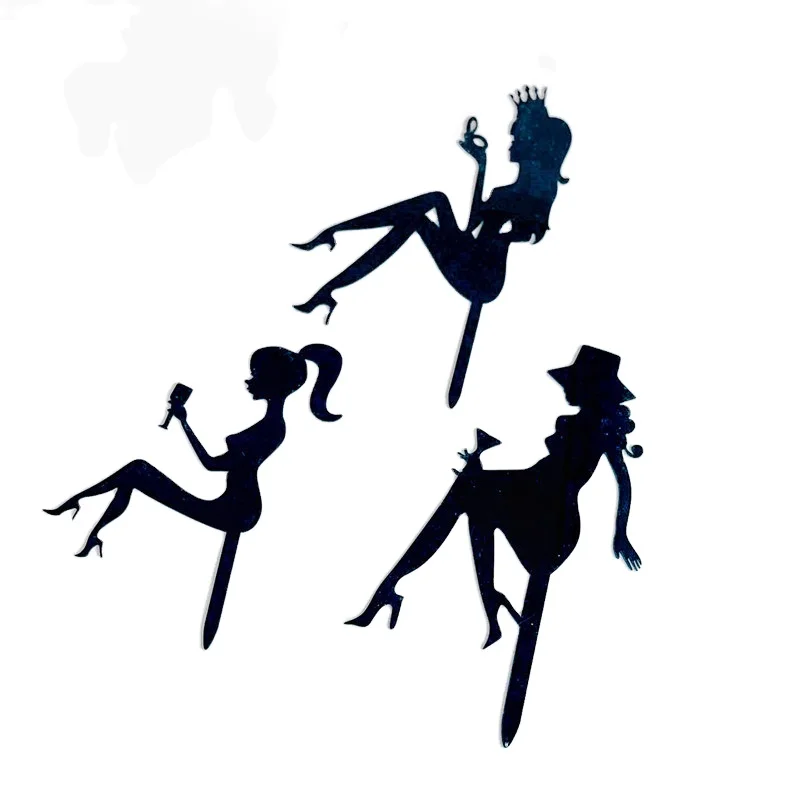 Пластиковые акриловые черные туфли на высоком каблуке Винные бокалы Королевский торт Топпер