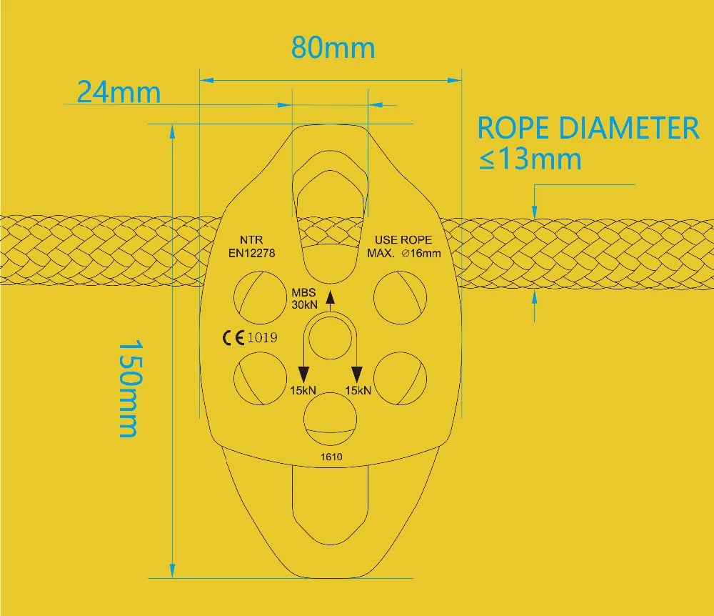 30KN rock climbing rescue pulley Outdoor work movable double sheave pulley