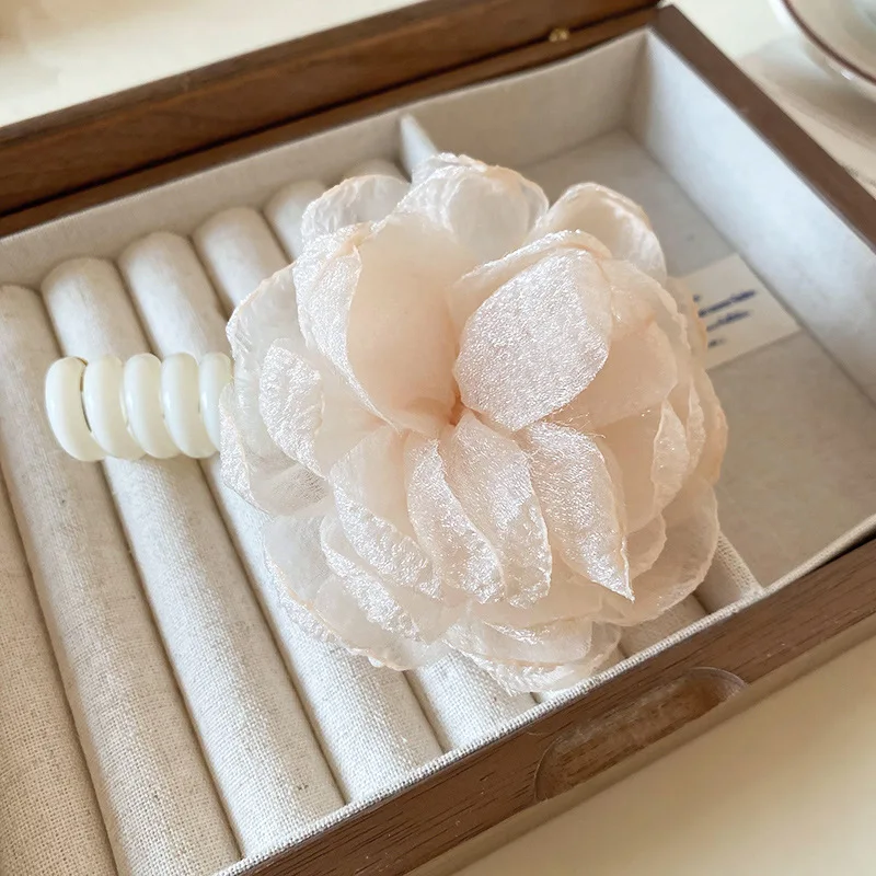 Net Yarn Flowers Telephone Line Hair Rope Korean Fashion Back Head Ponytail Sweet Elastic Accessories