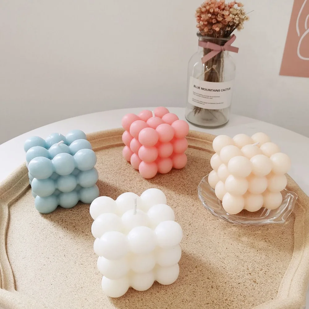 High quality delicate cube scented soy wax paraffin bubble candle