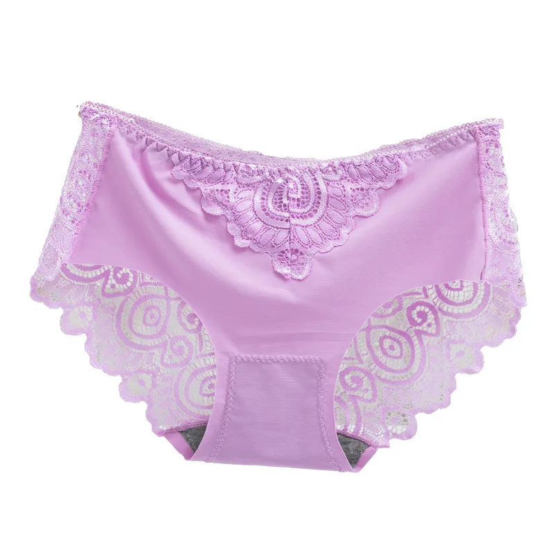 Mid Waist Stretch Underwear Tanga Mesh Breathable Lace Briefs Wholesale Cheaper Women Smooth Ice Silk Panties