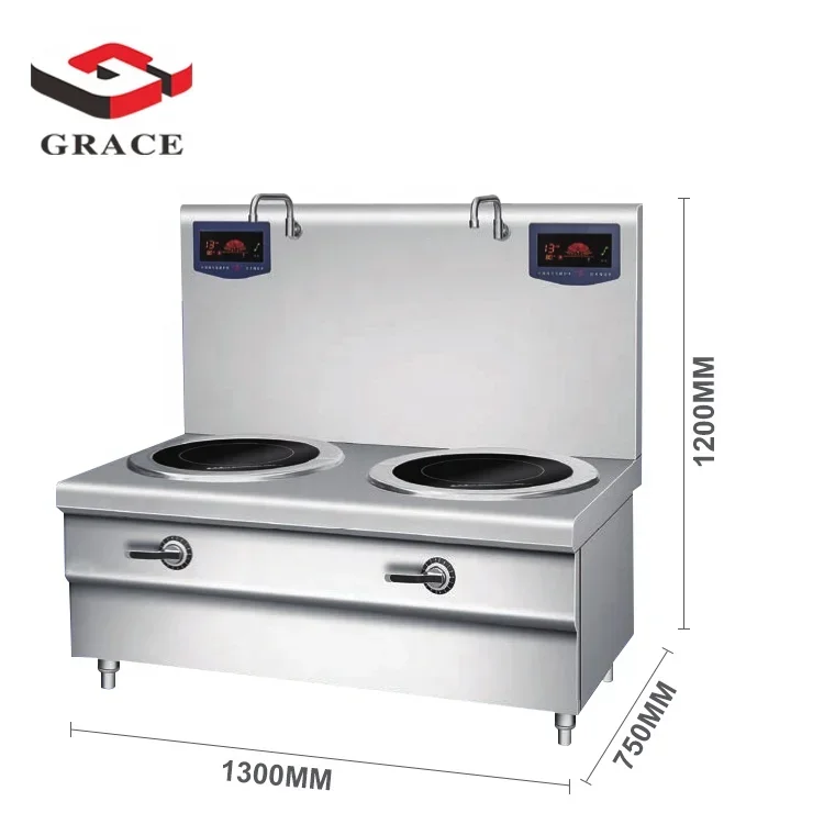 2 Burner Industrial Kitchens Chinese Wok Burner Machine Station Commercial Restaurant Round Frying Stove Induction Wok Range