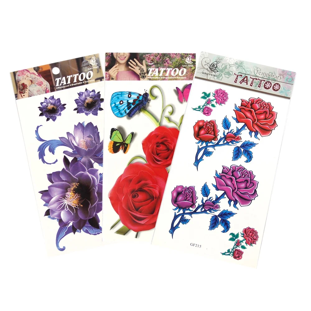 2023 new design tattoo sticker waterproof lotus rose women body custom tattoo sticker for suitable women