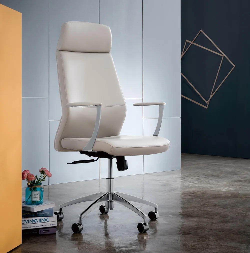 Comfortable White Office Chair High Back Computer PU Leather Ergonomic Computer Chair Office Boss Chair