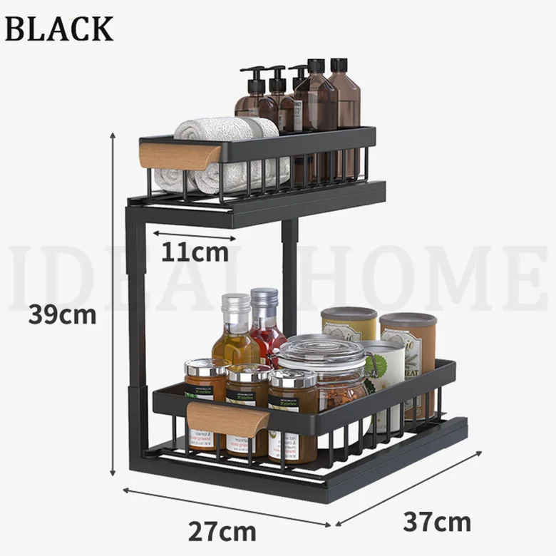 Factory customization Kitchen cabinet condiment layering storage rack drawer type deep cabinet under sink sink storage rack