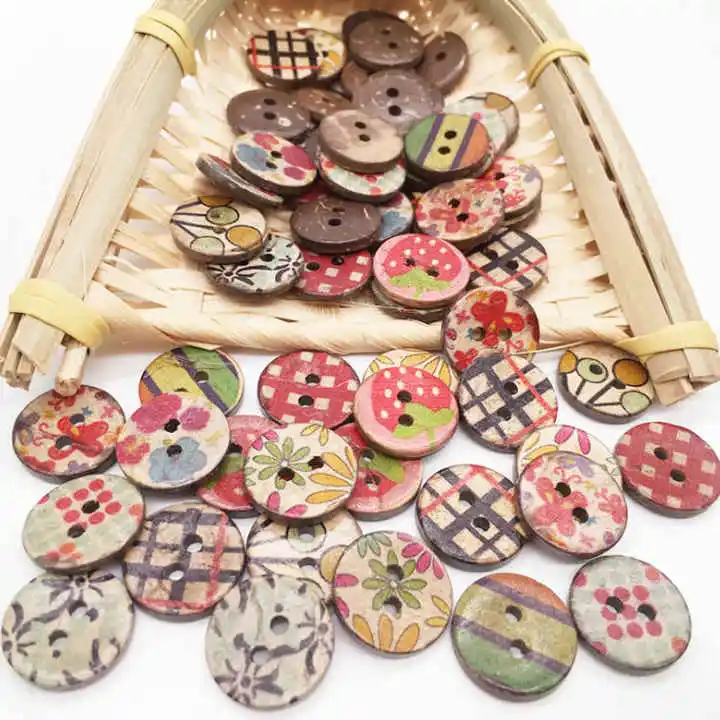 Custom Round Natural 2-Hole Mix Color 20mm Coconut Shell Button for clothing