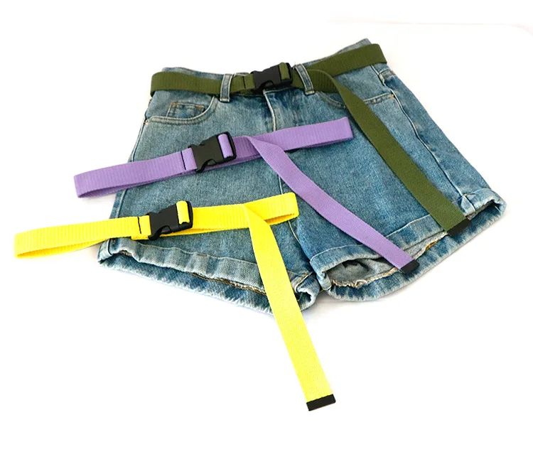 
Canvas belt female solid color seamless versatile adjustable Korean style student belt 