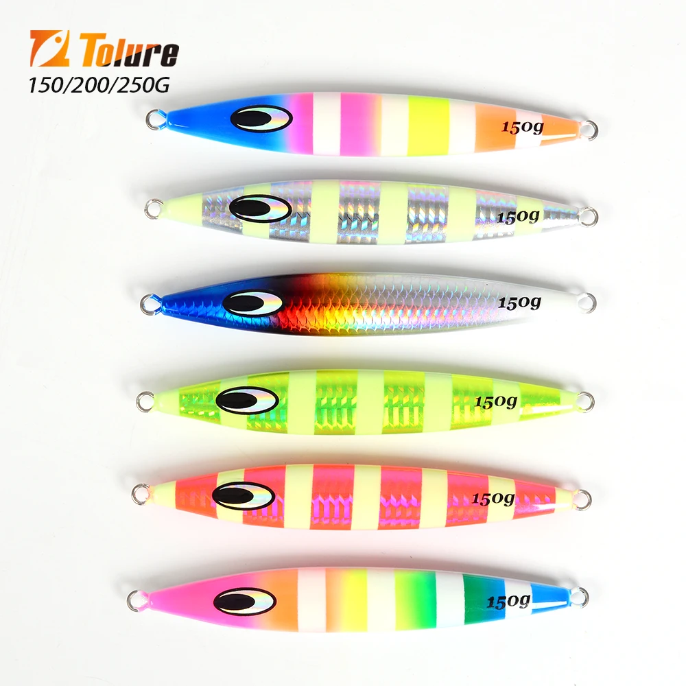 Tolure OEM  hot sale new design 150g 200g 250g luminous bright colors Metal Fishing Jig Lead Slow Pitch Jigging Lure  Deep Sea