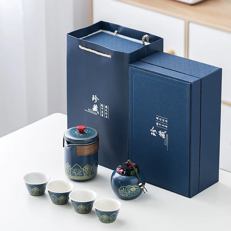 Business gift all in one portable mini portable ceramic pot and cup Chinese luxury tea set