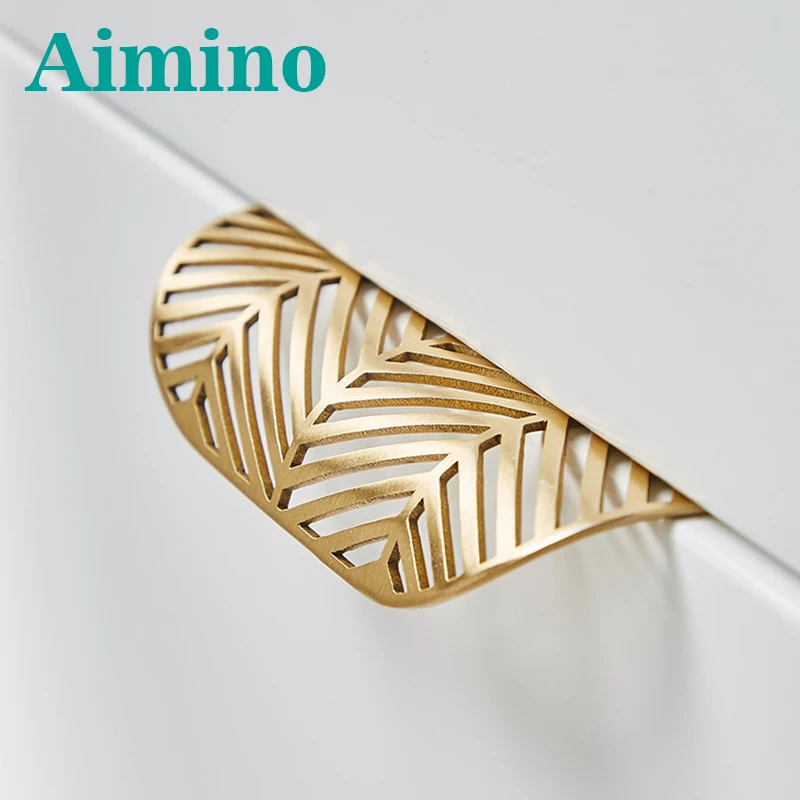 Ручка AIMINO OEM для шкафа с золотыми листьями ручка выдвижного ящика в форме листьев полая мебели гардероба