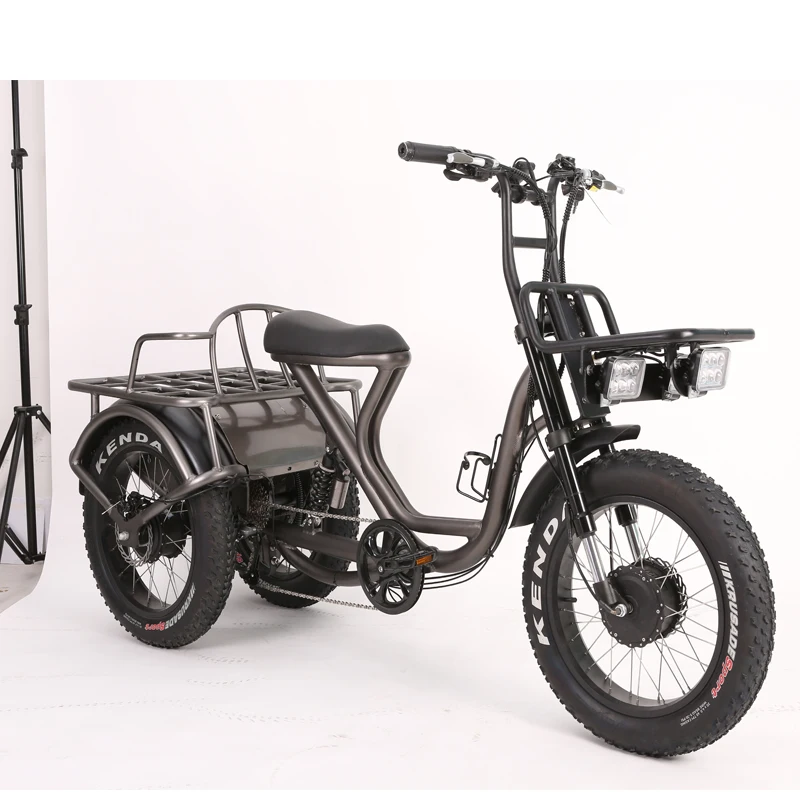 2024 Newest Electric Tricycle Long Driving Range 2 Motors 2 Battery Electric Three Fat Wheel Cargo Bike