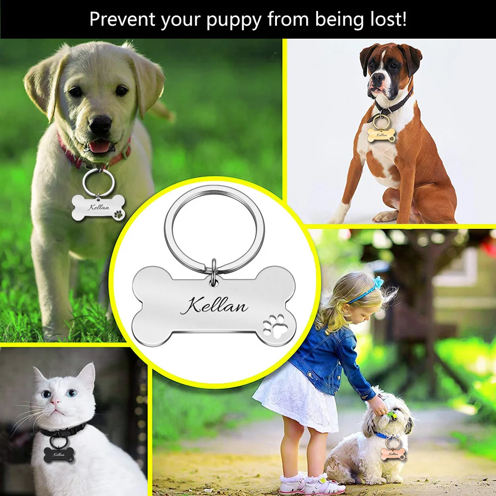 Personalized Pet Id Tag Aluminum Collar Name Engrave Necklace Customize Dog Tag Custom Cat Pet ID Dog Tag Wholesale