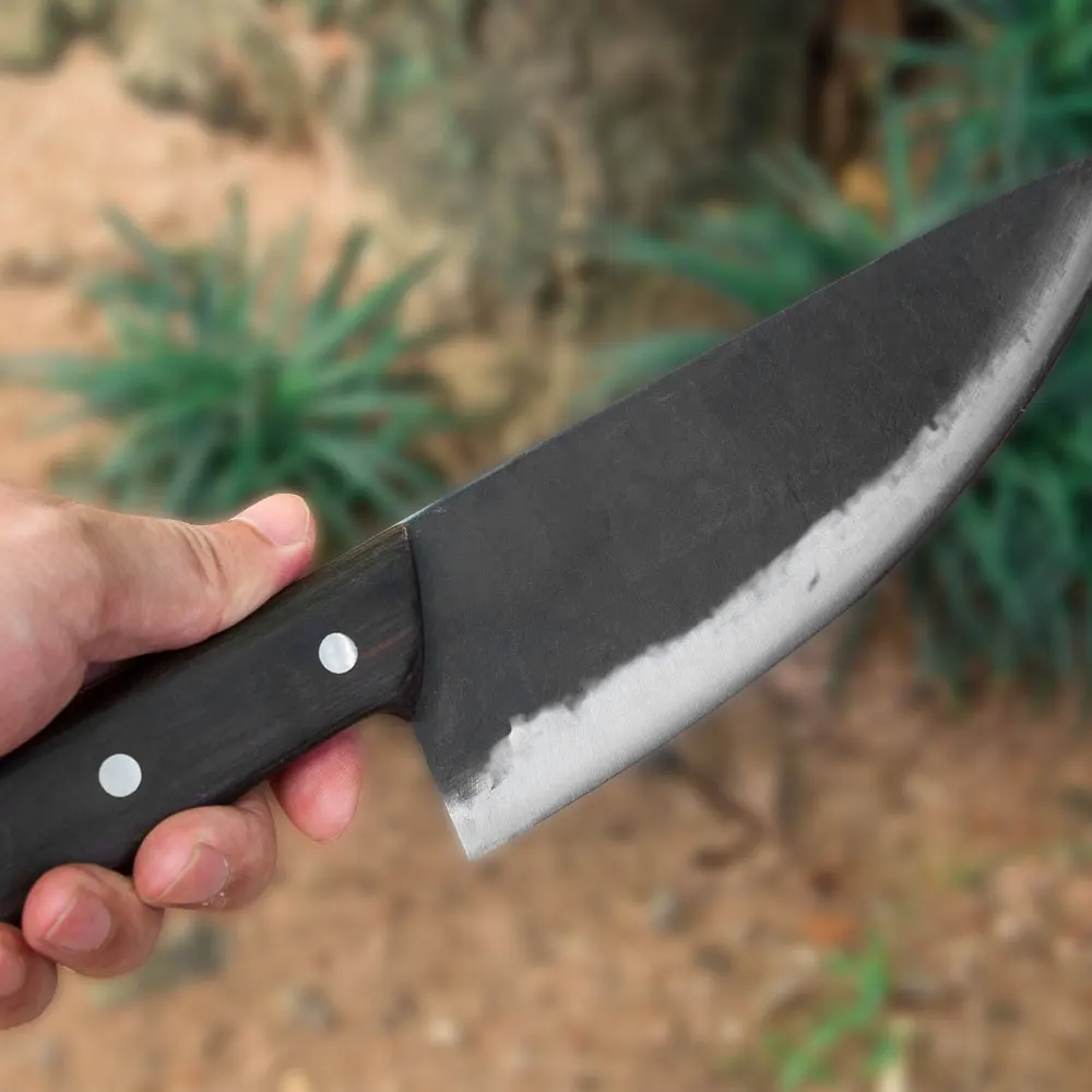 Wholesale Siberian Style Forged Camping Kitchen Knives Handmade 8 inch Pakka Wood Handle Stainless Steel Outdoor Chef Knife