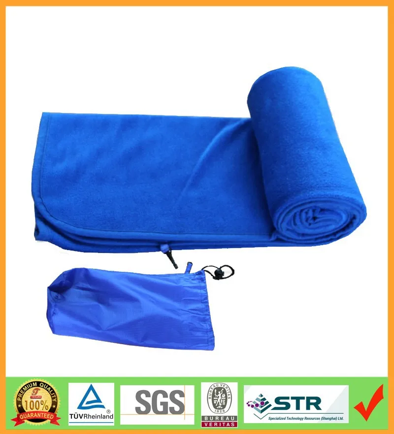 Customized logo Roll Up Polar Fleece Travel Blanket For Airline with storage pouch