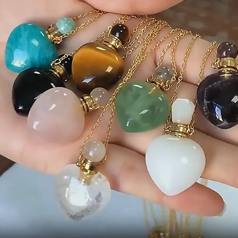 Powder crystal perfume bottle Pendant oil perfume bottle Crystal stone necklace jewelry Crystal jade perfume bottle