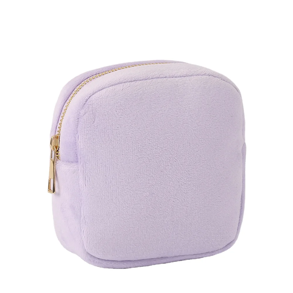 Low MOQ Fast Shipping Factory Wholesale Personalized Lavender Velvet Toiletry Set Cosmetic Pouch Makeup Bag Card Holder Wallet