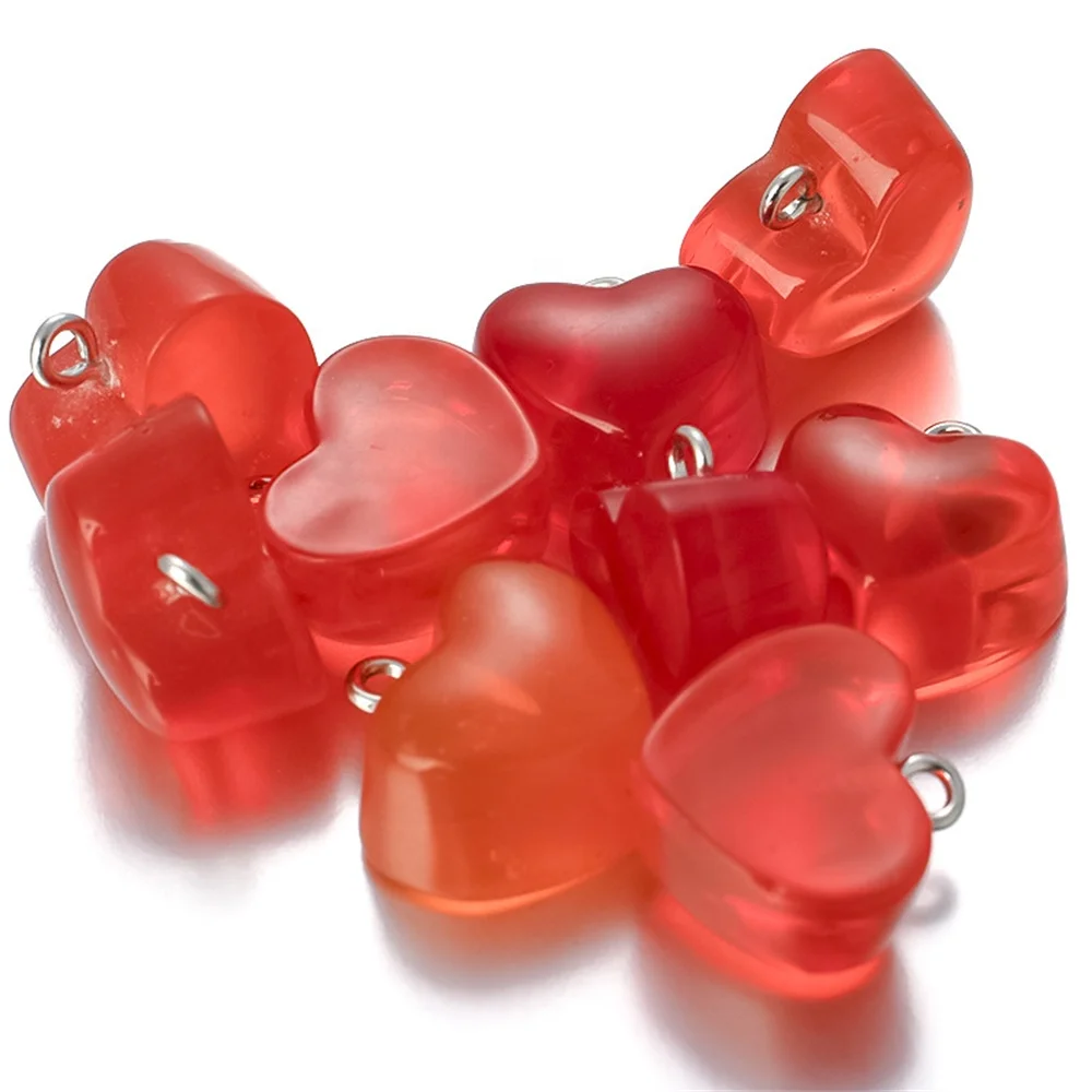 DIY pendant charms for jewelry making resin color transparent love single hanging heart-shaped pendants other loose beads