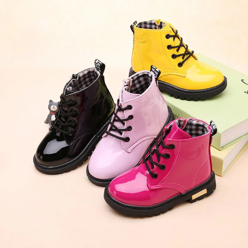 
Children Toddler Shoes Size 21-37 Warm Winter Snow Martin Boots Cute Colorful Patent Leather Waterproof Kids Shoes Girls Boots 