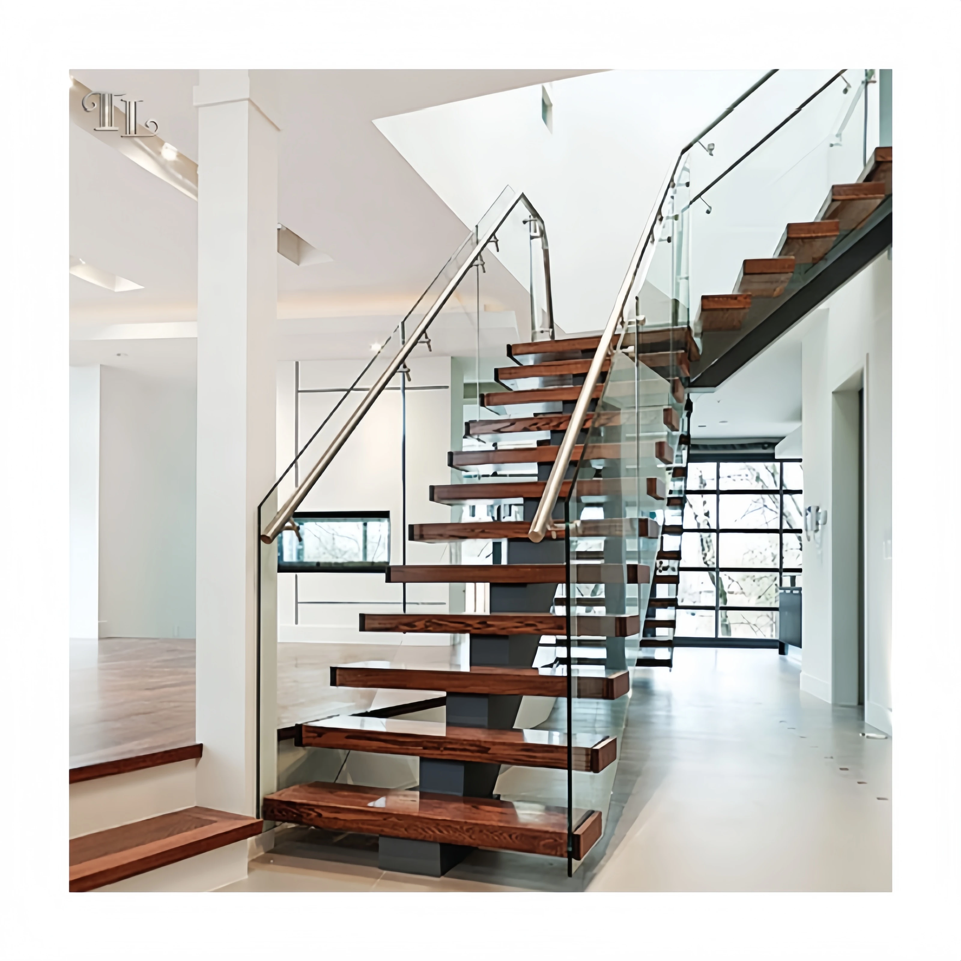 Wooden straight staircase iron glass stairs design modern wood straight stair modern staircase handrail
