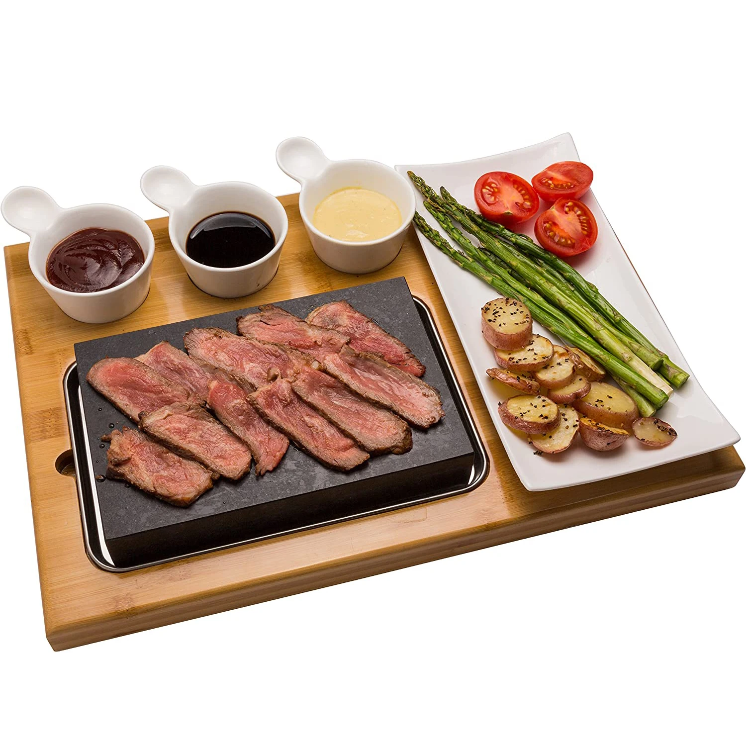 Cooking Stone- Complete Set Lava Hot Steak Stone Plate Tabletop Grill and Cold Lava Rock Indoor BBQ Hibachi Grilling Stone