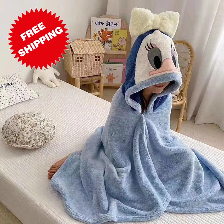  Lovely Coral Fleece Kids Towel With Cloak Portable Quick