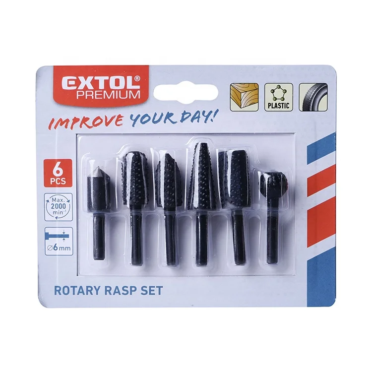 8803701 6pcs/set 6mm Carpentry Metal Wolf Tooth Stick Rasp Burr Rotating for Electric Grinding Head Grinding Tool