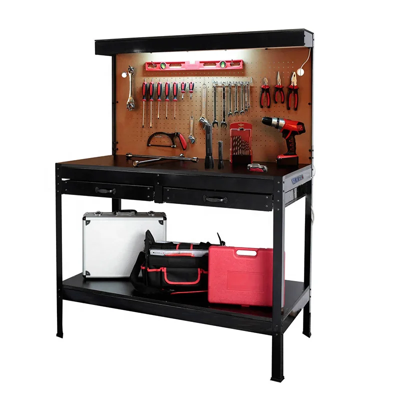 Stacking Garage Tool Cabinet Workbench Heavy Duty Wooden Warehouse Work Bench Table Adjustable Work Bench With Drawer