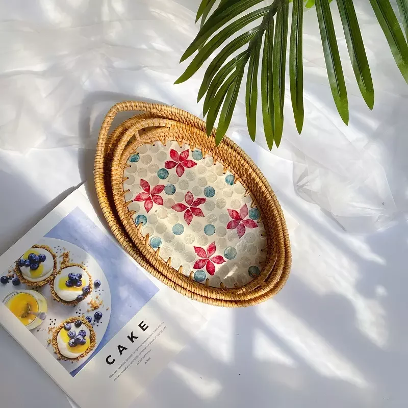 Hot sale Vietnam rattan footed basket fruit high quality supermarket rattan basket