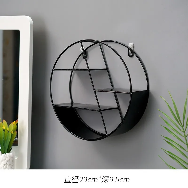 Wholesale Nordic modern minimalist wall mounted  hanging  iron metal wire art circle shelf for living room round shelf