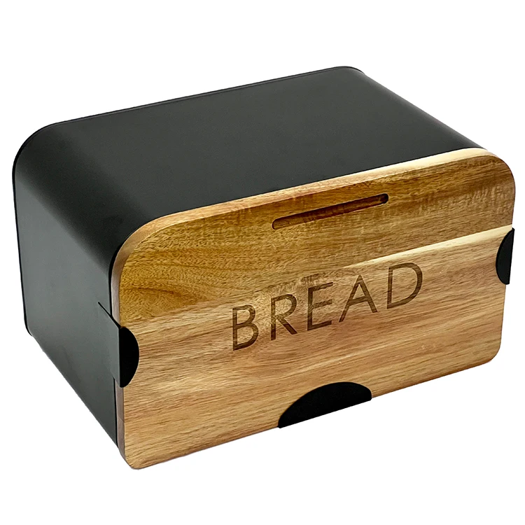 Chic Industrial Style Metal Box Bread Bin With Wood Lid