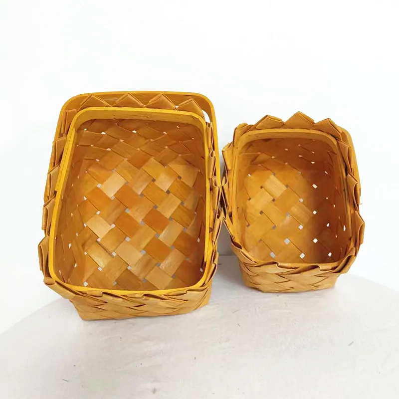 Wholesale Customized Basket Woven Wood Chip Weave Rattan Hand-woven Flower Basket
