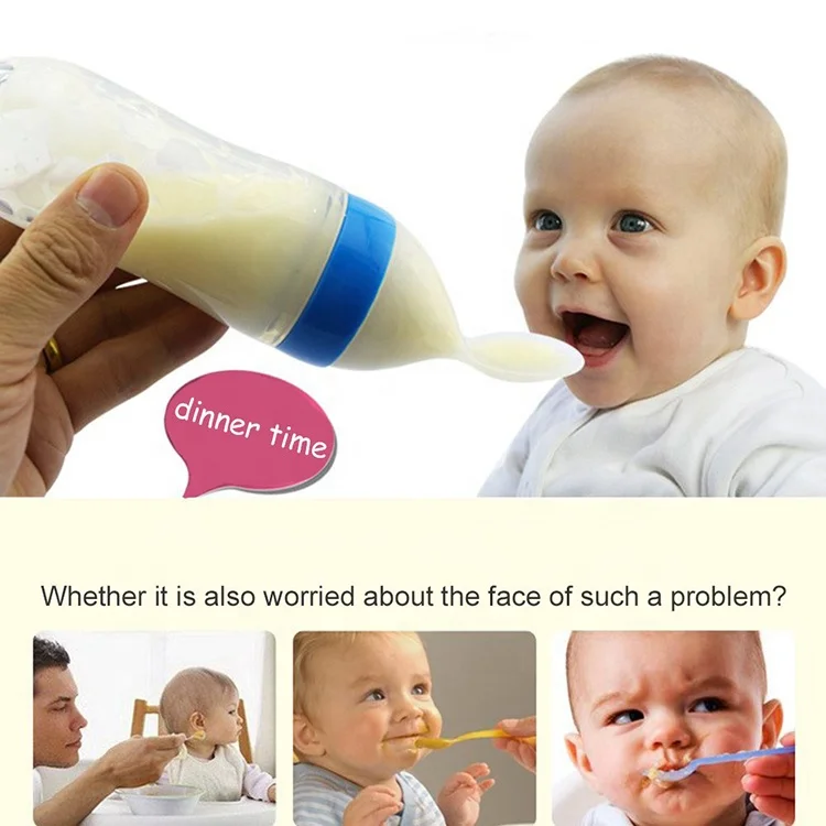90ML Newborn Baby Feeding Bottle Squeeze Feeding Spoon Milk Cereal Bottle Baby Training Feeder Toddler Safe Silicone Supplies