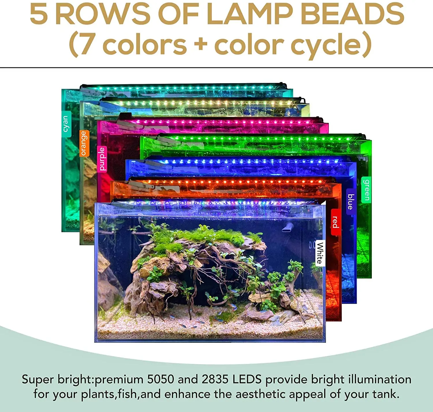 Fullgain OEM Adjustable Timer Brightness Fish Tank Light with Extendable Bracket 7 Colors LED Aquarium Light For Planted Tank