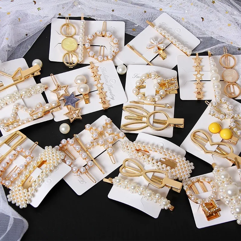 Wholesale Pearl Hair Clips Alloy 3PC/Sets Hairpin One-word Clip Sweet Hair Accessories
