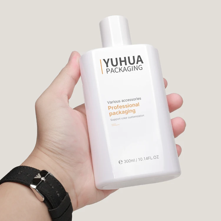 recycled plastic cosmetic bottle white square shape shampoo with screw cap 250ml 300ml PET PCR skincare bottle